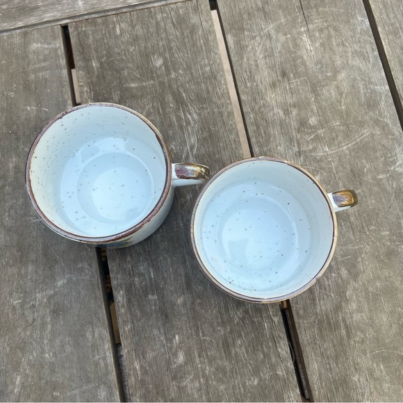 Vintage Japan Stoneware Blue Flower Speckled Soup Bowl or Large Mug Set of Two - Picture 5 of 10